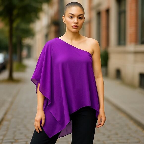 NEW Jay Godfrey Size 0 Purple Silk Blouse One Shoulder Asymmetrical Hem Lined - Picture 1 of 9